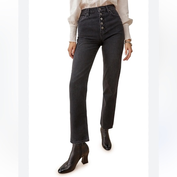 Reformation Liza High Rise Exposed Button Fly Black Yuma Wash Skinny Jeans Denim - Picture 9 of 12